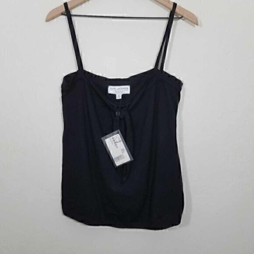 NWT St. John Collection Knit Wool Blend Black Shirt Top Blouse Camisole Size S